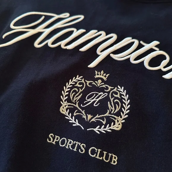Lazy Sunday Hamptons Sports Club Cropped Embroidered Sweatshirt Coastal Preppy M - Picture 5 of 9
